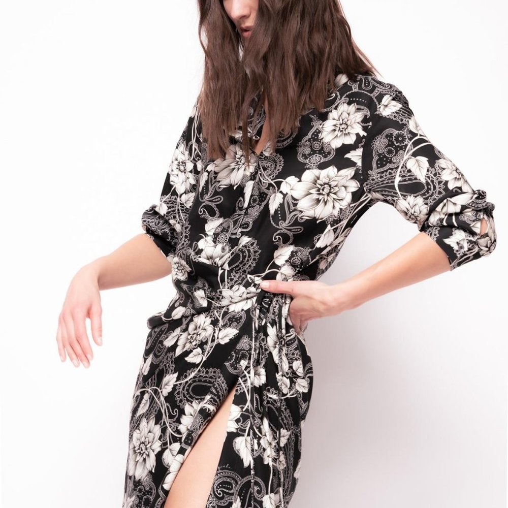 Pinko Floral Paisley Mini Shirt Dress size: 4 - Picture 4 of 9